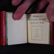 Load image into Gallery viewer, Levitan, Kalman. Miniature Books relating to Postage Stamps. Two volumes. 1983. with, Soliloquy of a Postage Stamp by Ernest W. Brady. Keepsake for Friends. 6 printed pages. 1978. Black Cat Press. Skokie. Illinois. Dos-a-dos-a-dos binding.