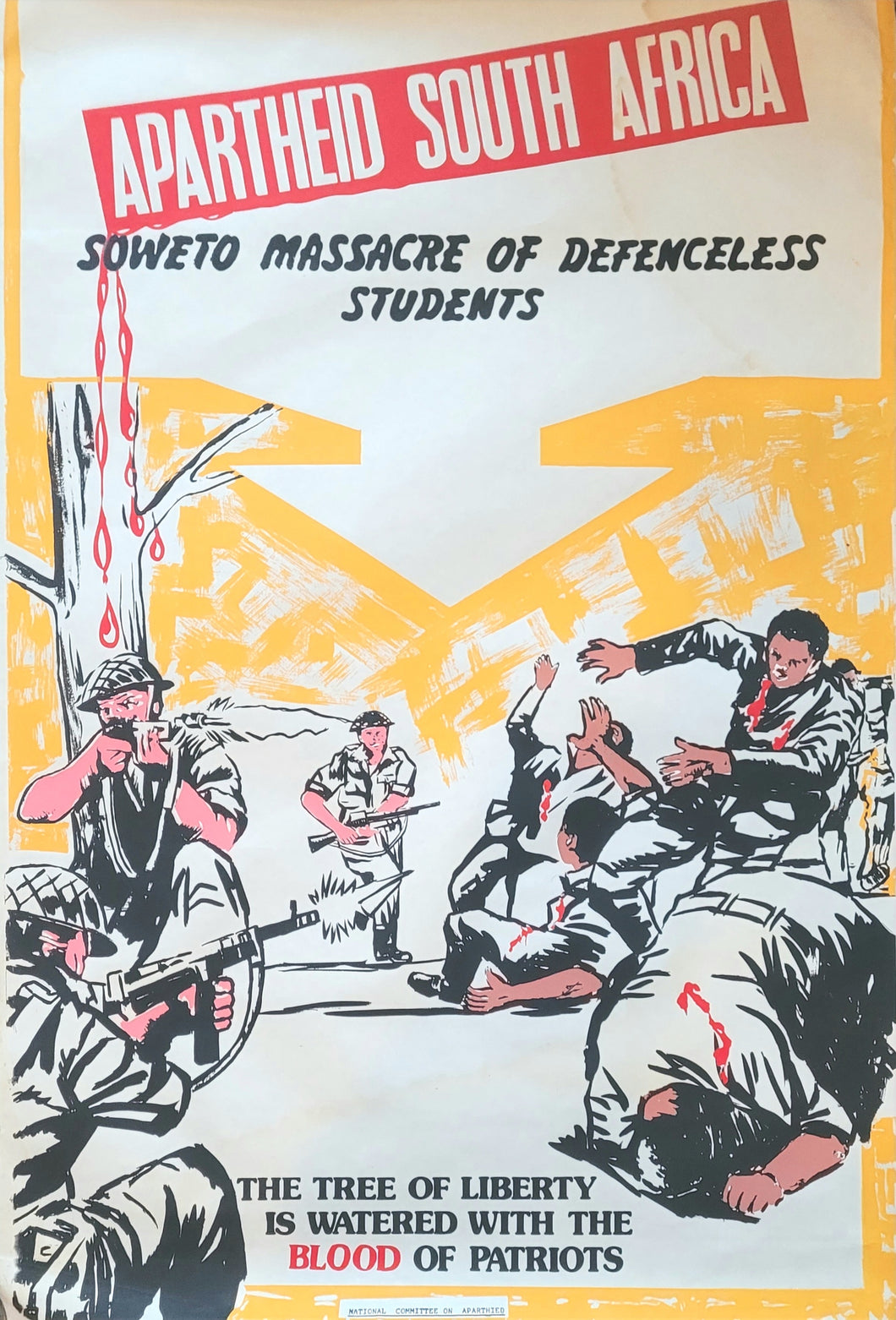 Soweto Massacre  [Anti-Apartheid poster]. National Committee on Apartheid. [Circa 1977].>>Shocking unrecorded political silk-screen poster<<