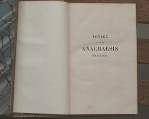 Voyage du Jeune Anacharsis en Grèce, vers le milieu du quatrième siècle avant l'ère vulgaire. Par J. J. Barthelemy. Chez Janet et Cotelle, Librairies, Paris. 1824. >>FINE SIGNED BINDING<<