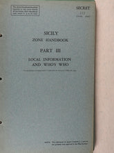 Load image into Gallery viewer, Sicily Zone Handbook. June, 1943. Box 99, Western Central District Office, New Oxford Street, W.C.1. &gt;&gt;Extremely rare, pre-invasion, secret, publication.&lt;&lt;
