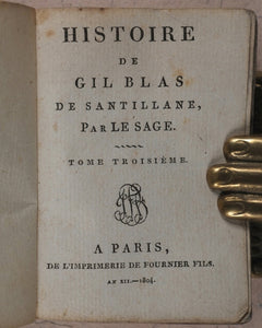Le Sage, Alain René. Histoire de Gil Blas de Santillane. Fournier Fils. Rue des Rats. No. 3, près celle Galande. Paris 1804.