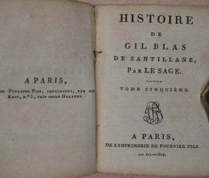 Le Sage, Alain René. Histoire de Gil Blas de Santillane. Fournier Fils. Rue des Rats. No. 3, près celle Galande. Paris 1804.
