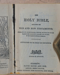 Holy Bible containing Old and New testaments. Translated out of the original tongues. Printed by Authority.  Bryce, David and Son. Glasgow. 1901. Illustrated Miniature Bible.