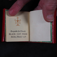 Load image into Gallery viewer, Levitan, Kalman. Miniature Books relating to Postage Stamps. Two volumes. 1983. with, Soliloquy of a Postage Stamp by Ernest W. Brady. Keepsake for Friends. 6 printed pages. 1978. Black Cat Press. Skokie. Illinois. Dos-a-dos-a-dos binding.
