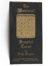 Load image into Gallery viewer, Medieval Scapini Tarot. Luigi Scapini. U.S. Games Systems Inc. SM78. Printed in Switzerland by A.G. Muller. 1985. ISBN 0880790318.
