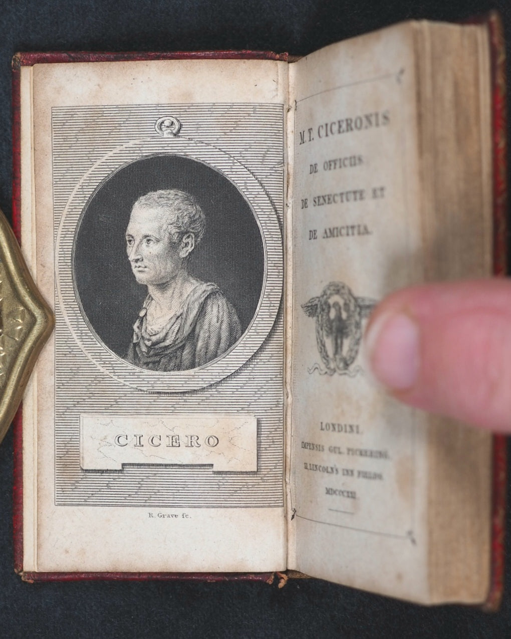 Cicero, Marcus Tullius. De Officiis. De Senectute et de Amicitia [Duties of Management and Friendship]. Pickering, G. 31, Lincoln's Inn Fields. [London]. 1821.