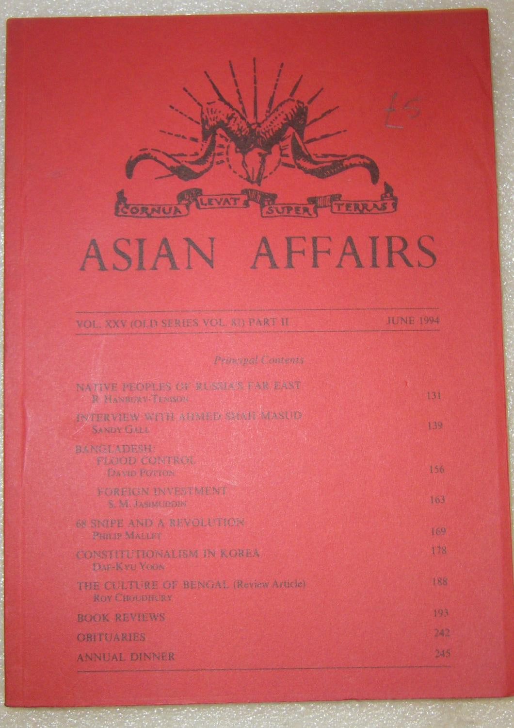 Asian Affairs, Vol XXV (Old Series Vol 81) Part II, June 1994