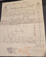 Load image into Gallery viewer, Two Invoice Statements circa 1881 from the David Bryce Business to Govan Bar Iron Works and Messer&#39;s William Dixon &amp; Co.
