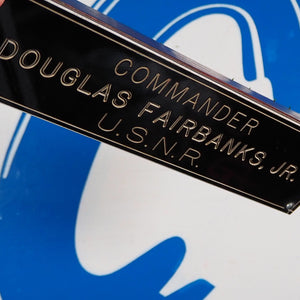 Douglas Fairbanks, Jr.'s own, unique wooden desk plaque with his name and rank. Fairbanks was a Hollywood Legend and Decorated War Hero.
