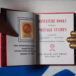 MINIATURE BOOKS RELATING TO POSTAGE STAMPS. KALMAN LEVITAN. BLACK CAT PRESS. 1983. SET OF 2 MINIATURE BOOKS