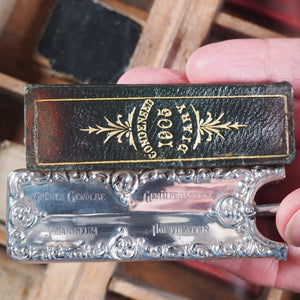 De La Rue's Improved Condensed diary and engagement book. >>FINGER SHAPED MINIATURE BOOK IN LAVISH SILVER SLIPCASE<< Publication Date: 1905 CONDITION: VERY GOOD